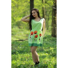 Embroidered dress "Poppies Mini" lime